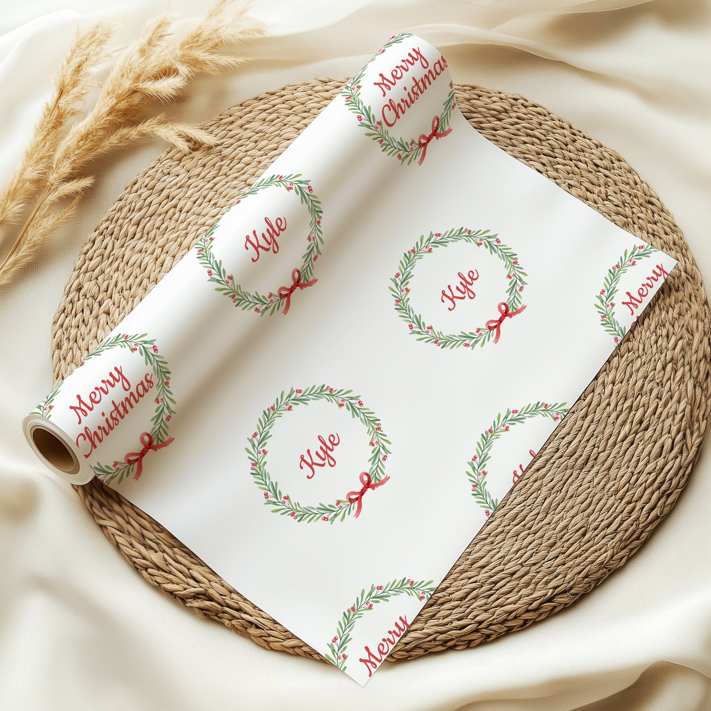 Personalised Christmas Wreath Wrapping Paper