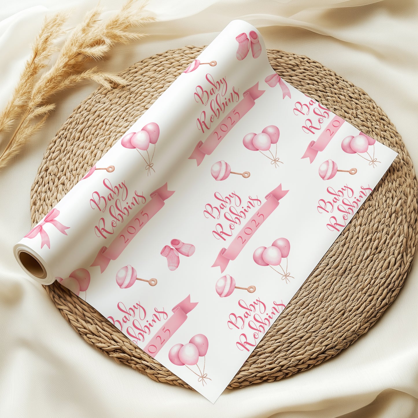 Personalised New Baby Pink Wrapping Paper