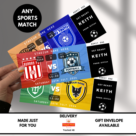 Personalised Sports Match Surprise Gift Announcement Ticket
