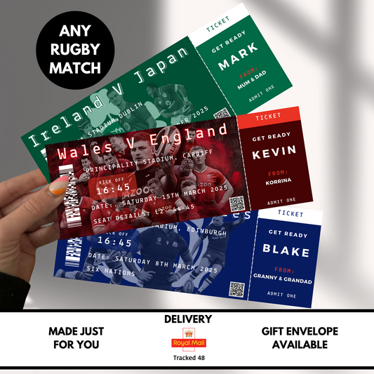 Personalised Six Nations Rugby Surprise Gift Announcement Ticket