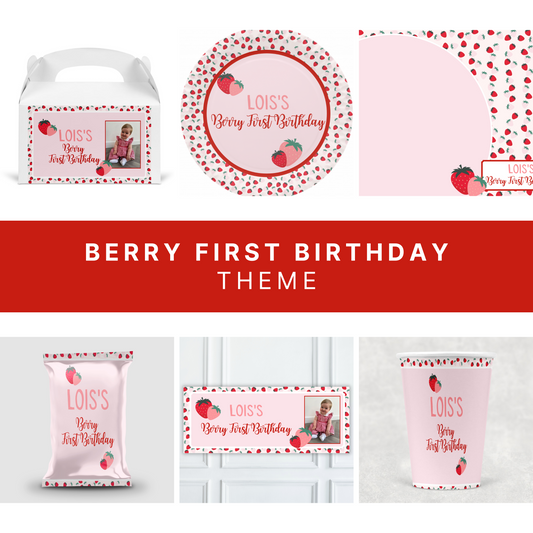 Personalised Strawberry Birthday Theme Party Bundle