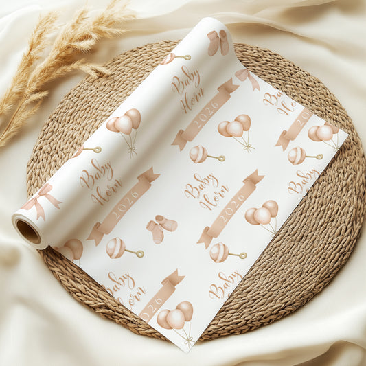 Personalised New Baby Neutral Blue Wrapping Paper